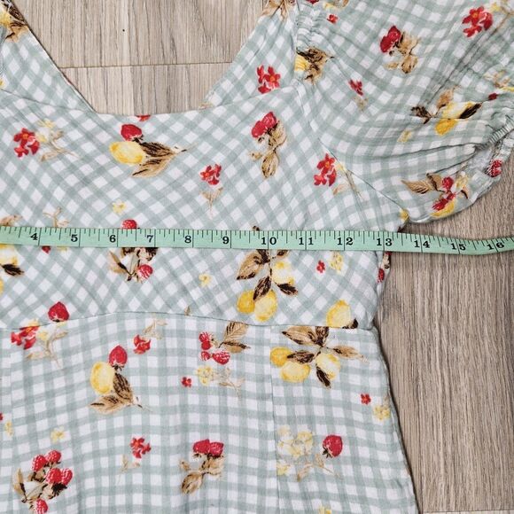 Altar'd State Womens Green Gingham Lemon Fruit Print Dress XS Square Neck - Picture 5 of 9